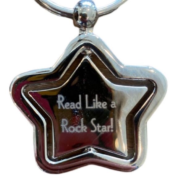 Reading Rockstar Keychain Silver Metal Spinner Star Read Like A Rockstar Reward - Picture 1 of 12
